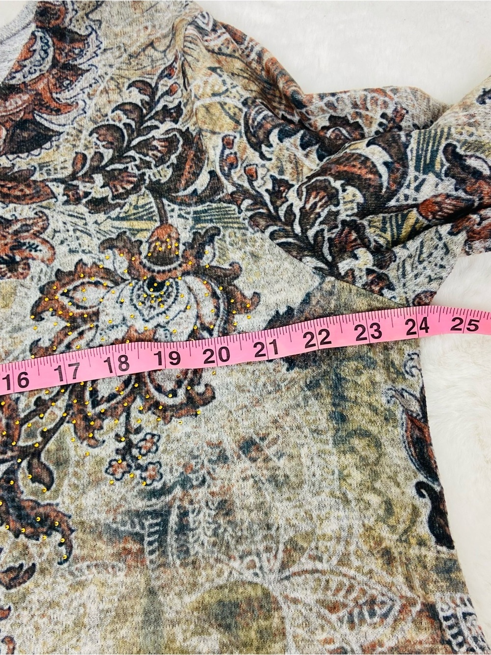 Astrolobe Women's brown Long Sleeve paisley & floral jeweled Printed Top size XL - Picture 11 of 11